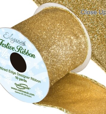 63mm Eleganza Satin Wired Edge Sparkly Glitter Ribbon - Gold