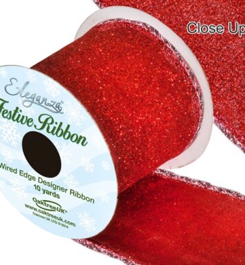 63mm Eleganza Satin Wired Edge Sparkly Glitter Ribbon - Red