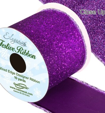 63mm Eleganza Satin Wired Edge Sparkly Glitter Ribbon - Purple