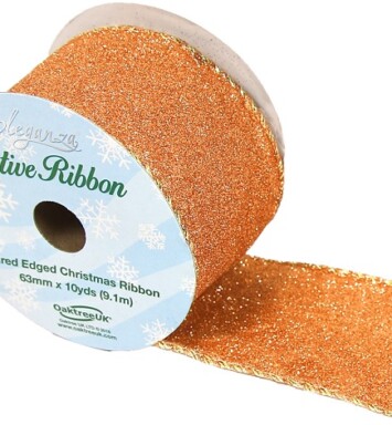 63mm Eleganza Satin Wired Edge Sparkly Glitter Ribbon - Rose Gold