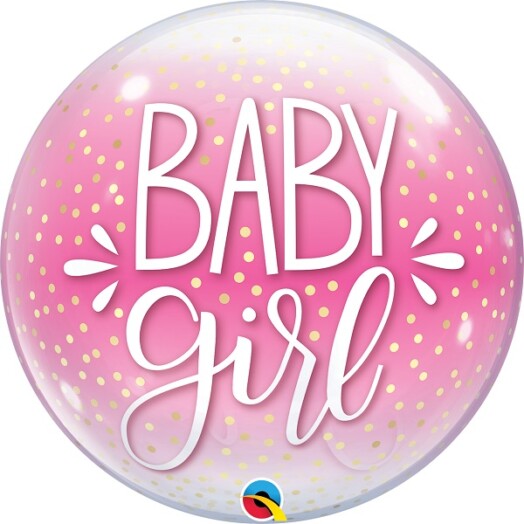 22 Inch Baby Girl Pink & Confetti Dots Bubble Balloon
