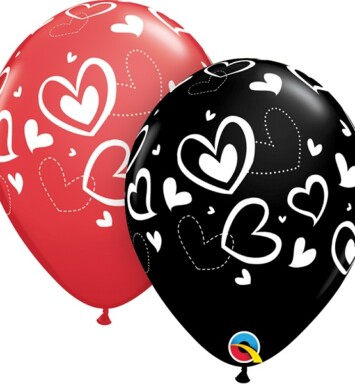 11 Inch Mix & Match Hearts Onyx Black & Red
