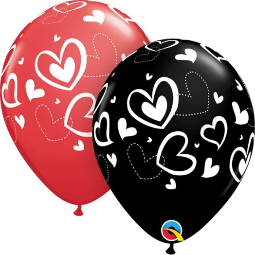 11 Inch Mix & Match Hearts Onyx Black & Red