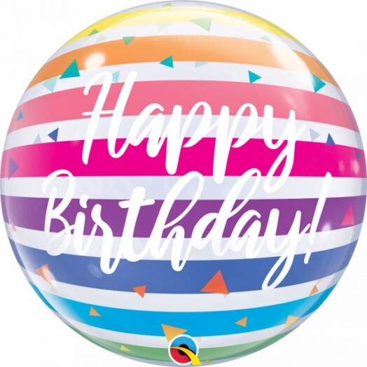 22 Inch Bright Rainbow Stripes Birthday Bubble Balloon