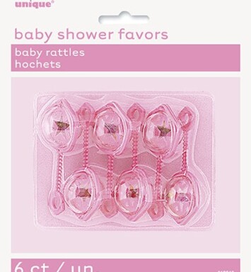 6 Baby Rattles - Pink