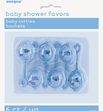 6 Baby Rattles - Blue