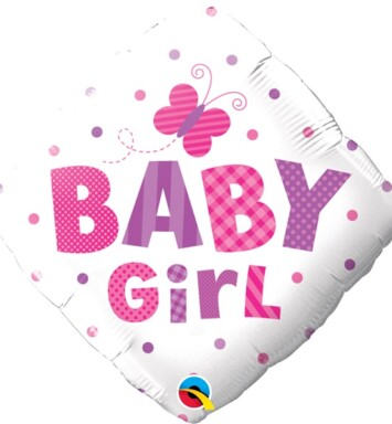 18" Baby Girl Dots & Butterfly Foil Balloon