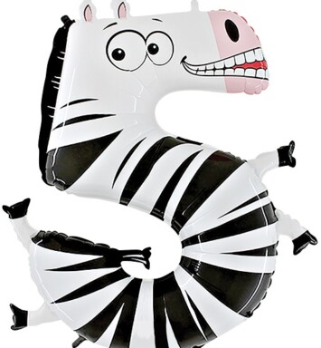 40" Zooloons Zebra Number 5 Foil Balloon