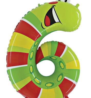40" Zooloons Caterpillar Number 6 Foil Balloon