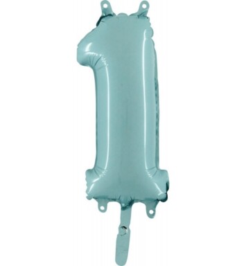 14" Mini Shape Number Balloon 1 - Pastel Blue