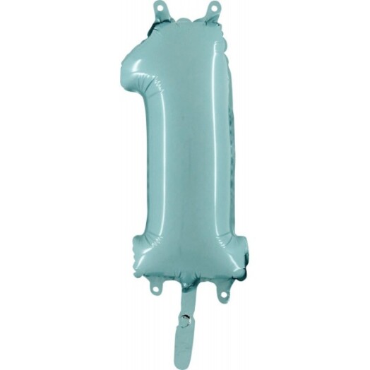 14" Mini Shape Number Balloon 1 - Pastel Blue