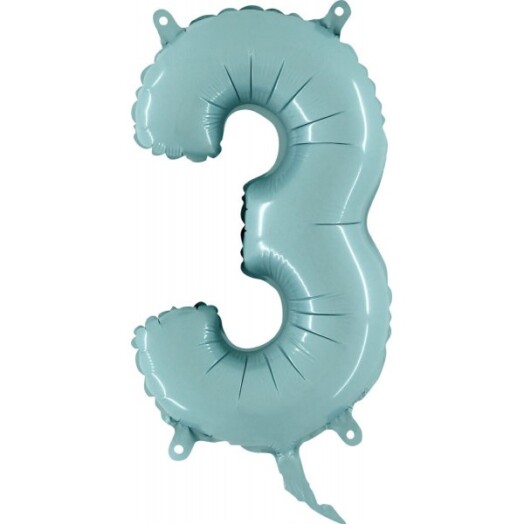 14" Mini Shape Number Balloon 3 - Pastel Blue