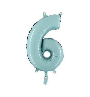 14" Mini Shape Number Balloon 6 - Pastel Blue