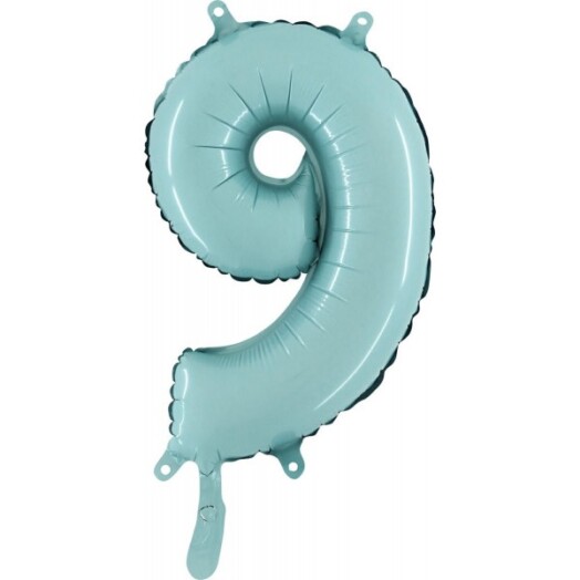 14" Mini Shape Number Balloon 9 - Pastel Blue