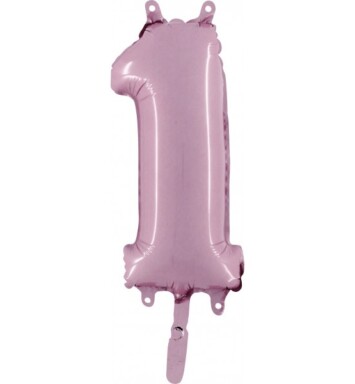 14" Mini Shape Number Balloon 1 - Pastel Pink