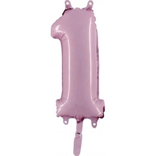 14" Mini Shape Number Balloon 1 - Pastel Pink