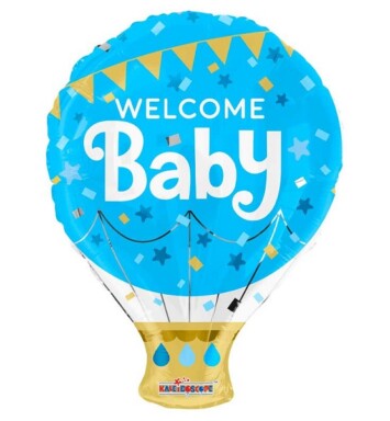 18" Welcome Baby Hot Air Balloon Blue Foil Balloon