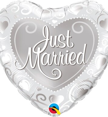 18" Just Married Hearts Silver Foil Balloon