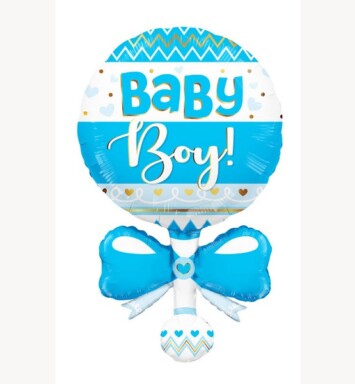 36" Baby Rattle Blue Super Shape Balloon