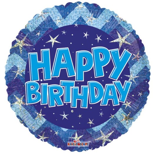 18" Blue Holographic Happy Birthday Foil Balloon