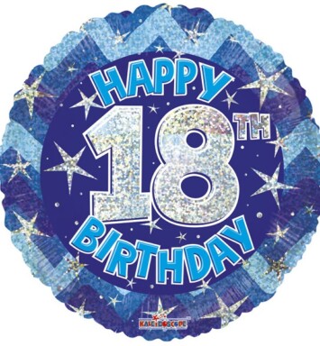 18" Blue Holographic Happy 18th Birthday Foil Balloon