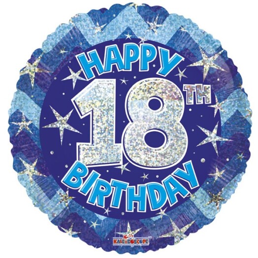 18" Blue Holographic Happy 18th Birthday Foil Balloon