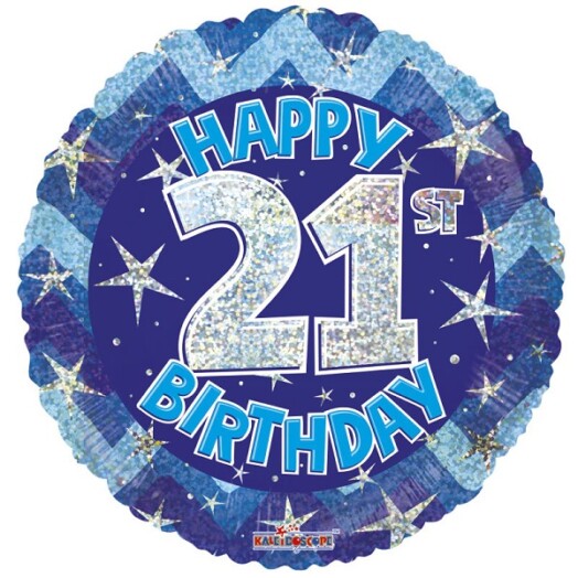 18" Blue Holographic Happy 21st Birthday Foil Balloon