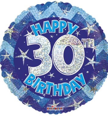 18" Blue Holographic Happy 30th Birthday Foil Balloon