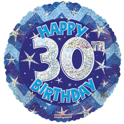 18" Blue Holographic Happy 30th Birthday Foil Balloon