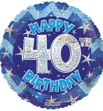 18" Blue Holographic Happy 40th Birthday Foil Balloon