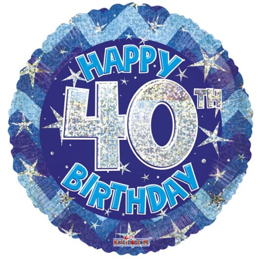 18" Blue Holographic Happy 40th Birthday Foil Balloon