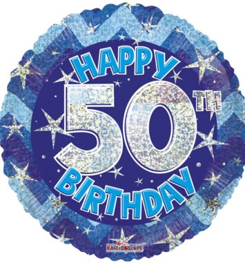 18" Blue Holographic Happy 50th Birthday Foil Balloon
