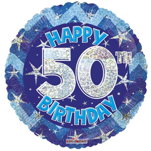 18" Blue Holographic Happy 50th Birthday Foil Balloon
