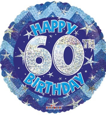 18" Blue Holographic Happy 60th Birthday Foil Balloon