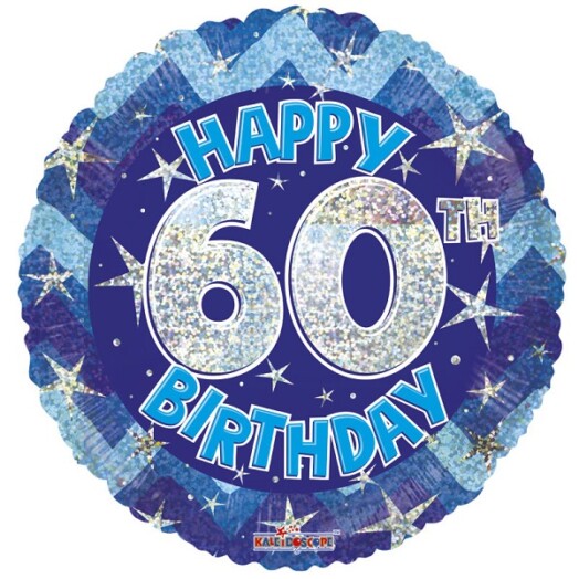 18" Blue Holographic Happy 60th Birthday Foil Balloon