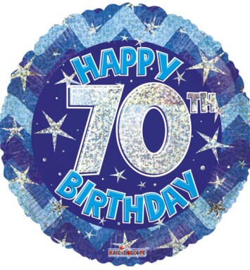 18" Blue Holographic Happy 70th Birthday Foil Balloon