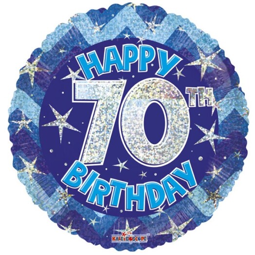 18" Blue Holographic Happy 70th Birthday Foil Balloon