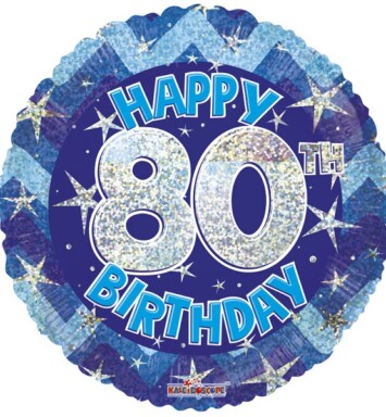 18" Blue Holographic Happy 80th Birthday Foil Balloon