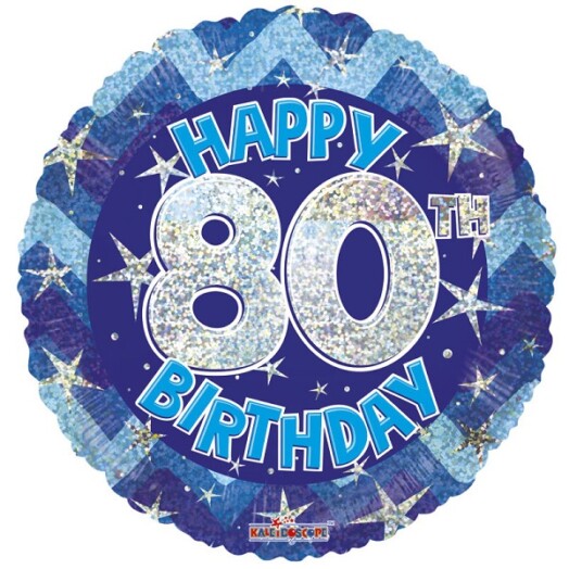 18" Blue Holographic Happy 80th Birthday Foil Balloon