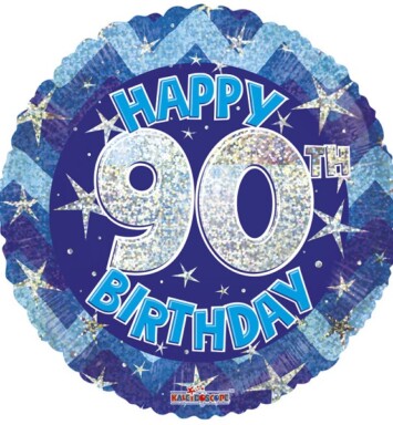 18" Blue Holographic Happy 90th Birthday Foil Balloon
