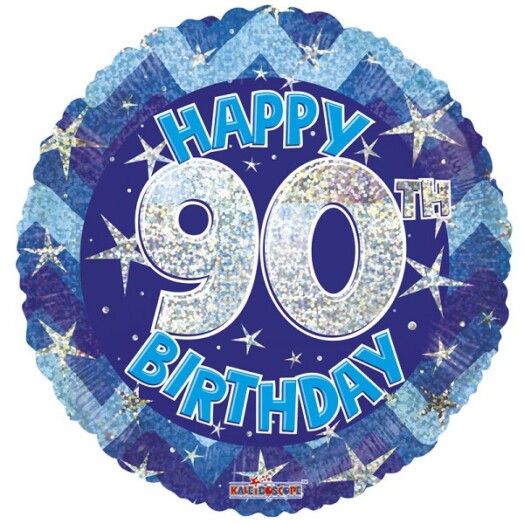 18" Blue Holographic Happy 90th Birthday Foil Balloon