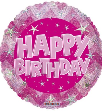 18" Pink Holographic Happy Birthday Foil Balloon