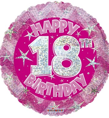 18" Pink Holographic Happy 18th Birthday Foil Balloon