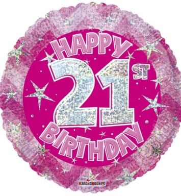 18" Pink Holographic Happy 21st Birthday Foil Balloon