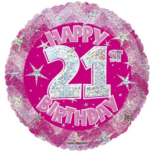 18" Pink Holographic Happy 21st Birthday Foil Balloon