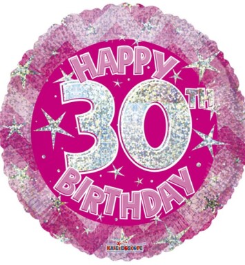 18" Pink Holographic Happy 30th Birthday Foil Balloon