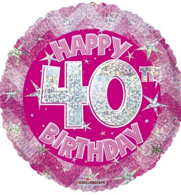 18" Pink Holographic Happy 40th Birthday Foil Balloon