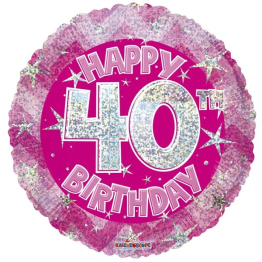 18" Pink Holographic Happy 40th Birthday Foil Balloon