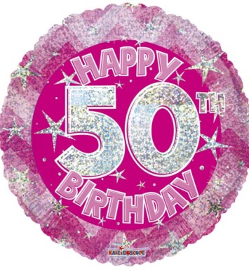 18" Pink Holographic Happy 50th Birthday Foil Balloon
