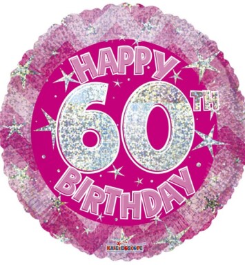 18" Pink Holographic Happy 60th Birthday Foil Balloon